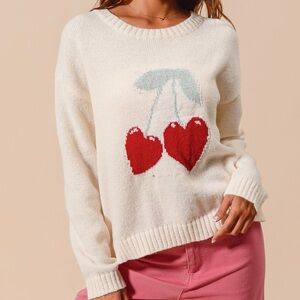 Cherry Heart Cream Sweater